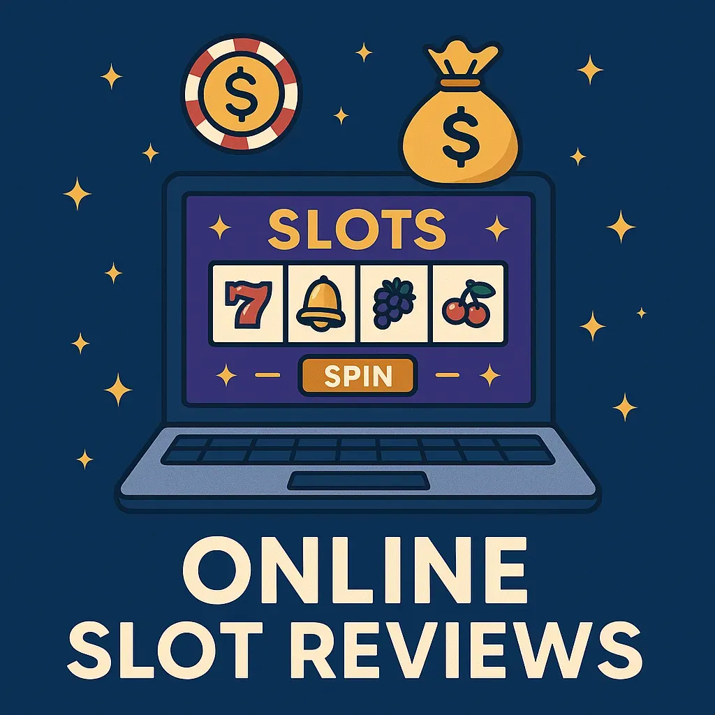 Banner with online slot reviews design.