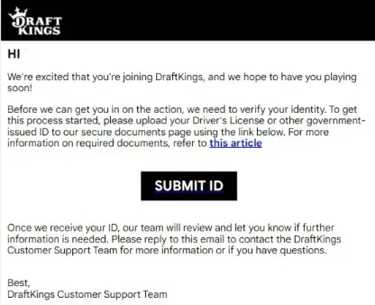 DraftKings - Email with identity verification info.