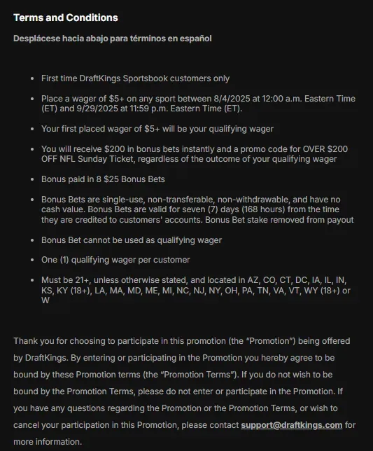 draftkings bonus terms and conditions