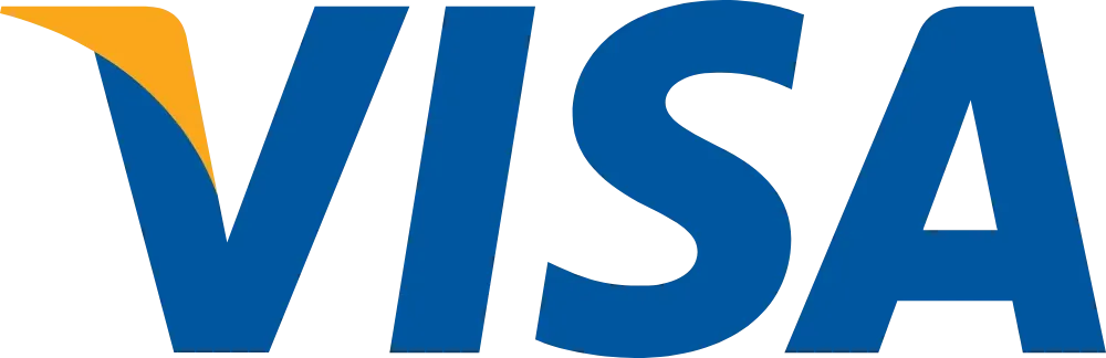 VISA - Logo with blue text and yellow swoosh.