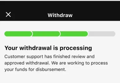 Draftkings Screenshot with withdrawal status processing.