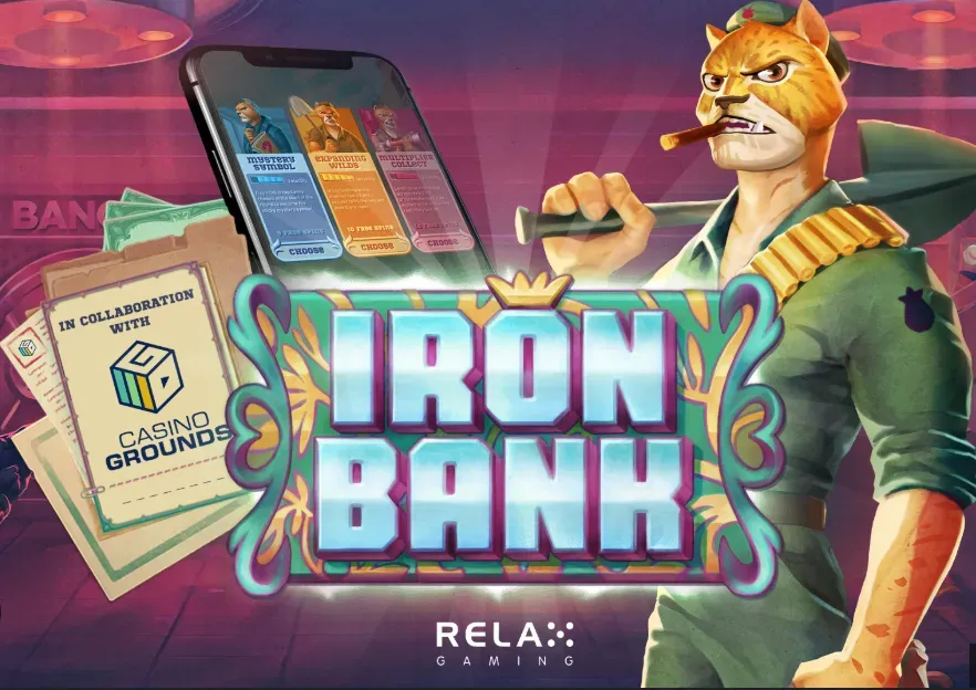 Iron Bank - Banner with a character holding a phone.