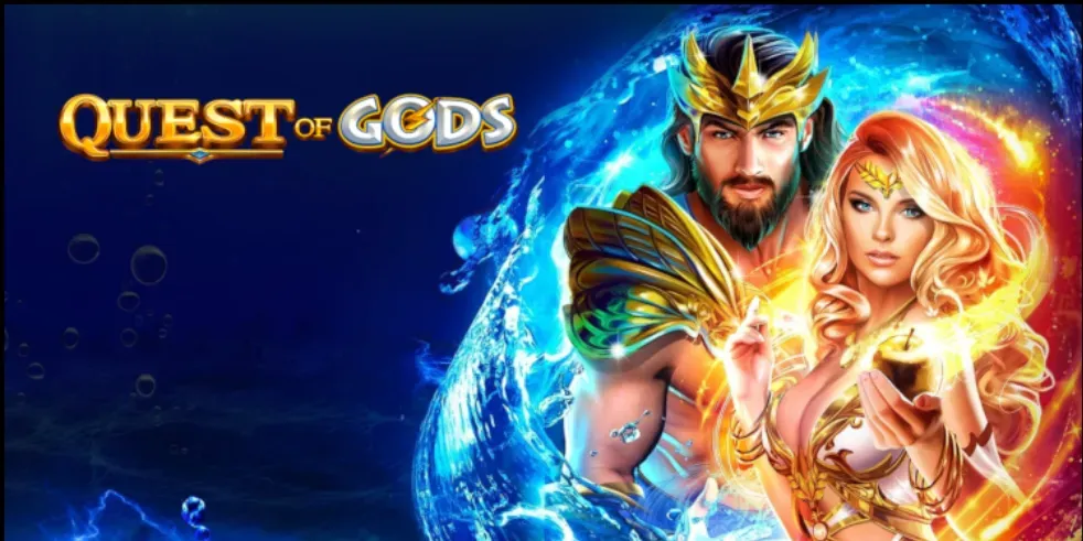 Quest of the Gods - Banner with heroes and magic.