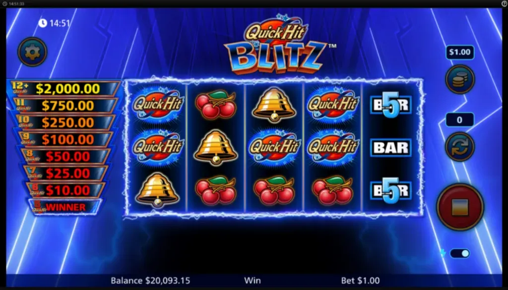 Quick Hit Blitz - Game screenshot with slot reels.