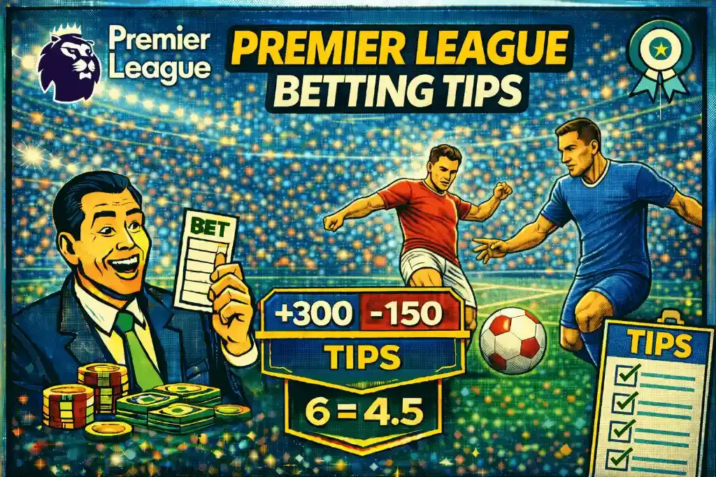 Premier League - Banner with betting tips and players.