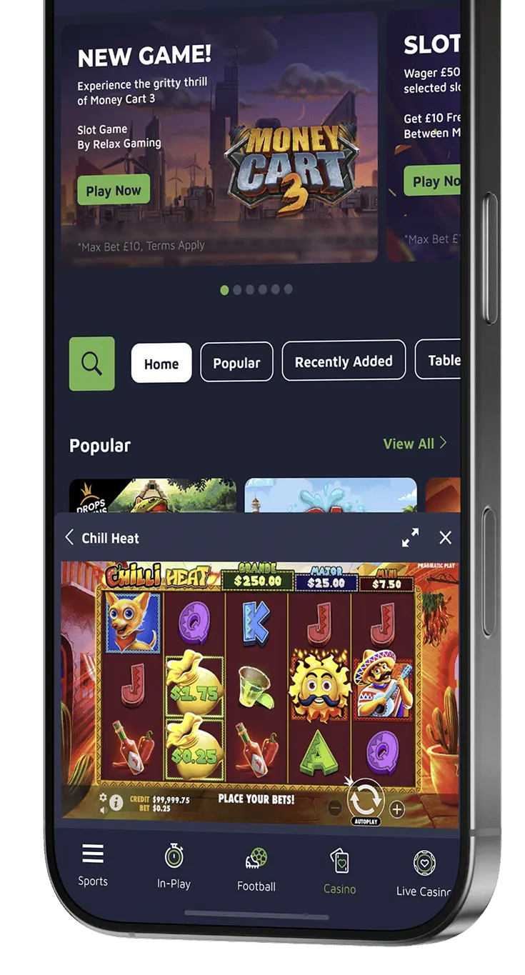 All sports list on the app